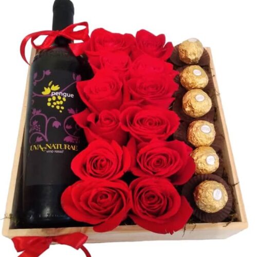 Tentacion de Amor - Arreglo de Rosas, Bombones y Vino